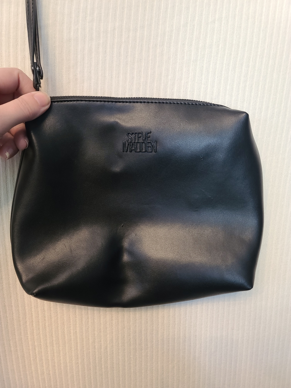Steve Madden Black Leather Wrist Strap Toiletry Pouch